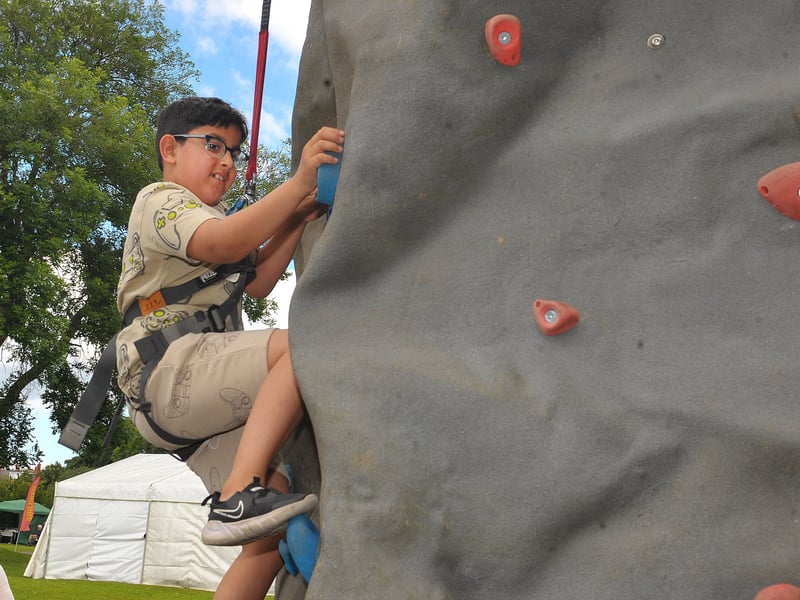 Salahuddin Razaq, seven of Beeston, on the climbing wall.