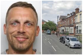 Stalker (pictured) burled the flat on Saville Street in Wakefield (pics by WYP / Google Maps)