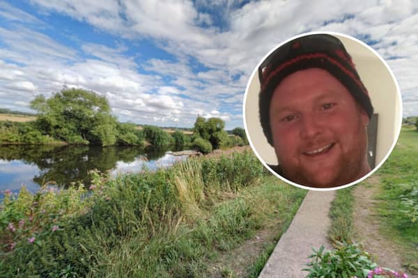 Police are searching for Nathan Stanley, inset, who was last seen entering the River Aire near The Island Knottingley, pictured.