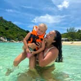 Alicia Tunnicliffe, 23, and daughter, Milani, five, on their travels in Asia.