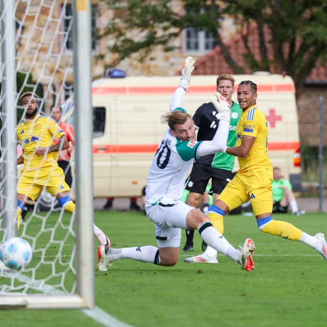Mateo Joseph scoring one of two goals for Leeds United against Hannover 96