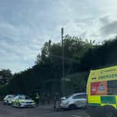 Emergency vehicles rushed to a car crash on Wetherby Road near East Keswick today.