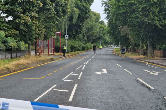 Police pictured at the scene on Stainbeck Road, near the junction with Stainbeck Avenue, where a large cordon is in place following a shooting.