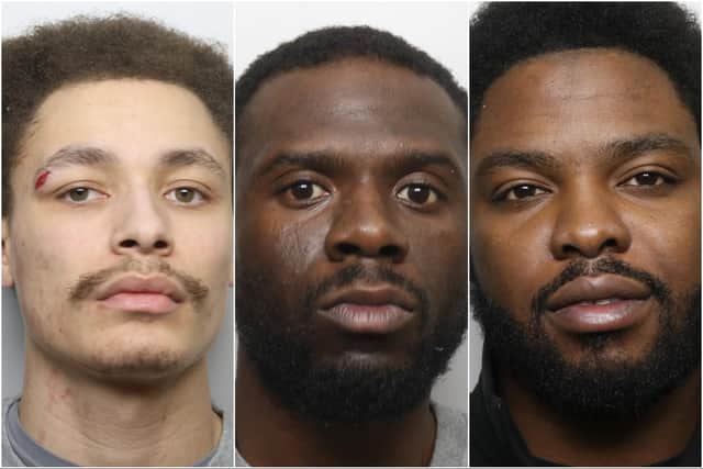 Riggon (left), Bryant (middle) and Jeffers (right) were all handed life sentences at Leeds Crown Court this morning. (pics by WYP)