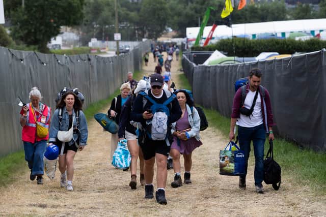 Some festivalgoers at Glastonbury Festival. 
