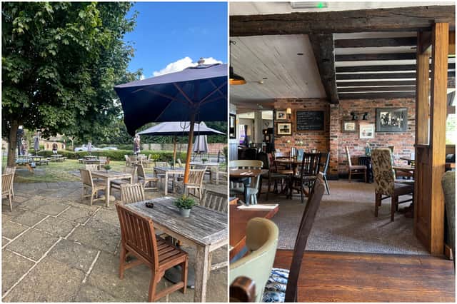 The Inn's cosy decor and large beer garden.