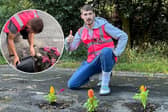 West Sussex landscaper Harry Smith-Haggett, 22, has been filling in Horsham's potholes with flowers dubbed 'pretty potholes'. 