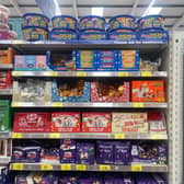 Christmas themed confectionary on the shelves at B&M Bargains in Leeds - four months before the big day (Photo by SWNS) 