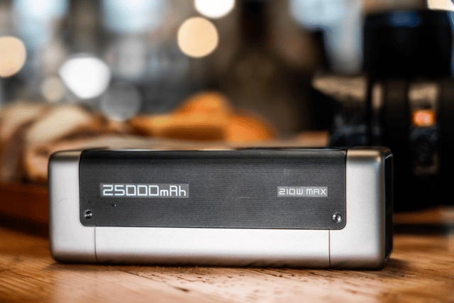 The power bank sits neatly on a desktop