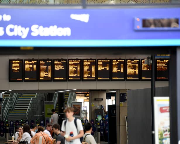 Trains from Leeds to Glasgow Central have been cancelled following a fire onboard.