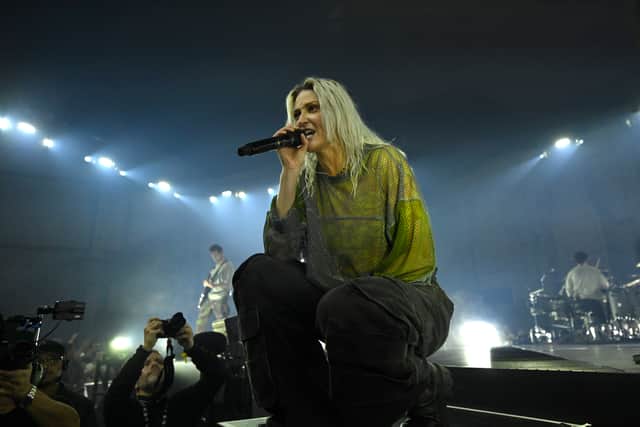 Emily Armstrong and Linkin Park perform during a global livestream at Warner Bros. Studios on September 05, 2024 in Burbank, California.