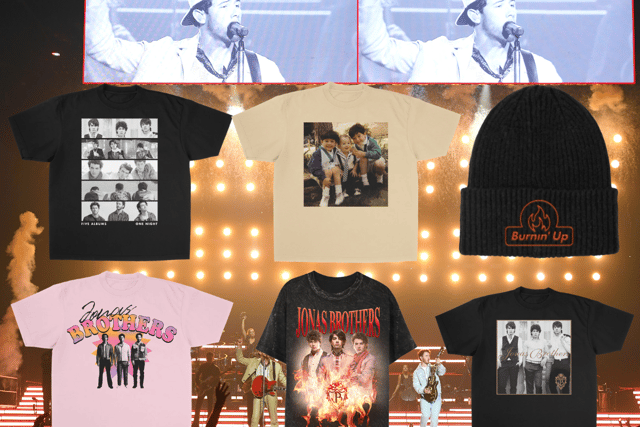 Some of the tour merchandise that has been on sale during The Jonas Brothers "Five Albums. One Night" world tour; could some of these end up being sold during their UK dates?