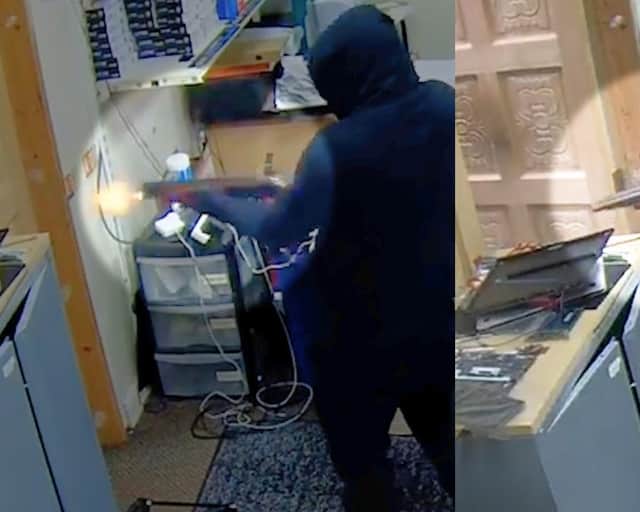 Chilling moment thug fires shotgun inside computer shop