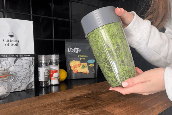 Blend until you have a paste, before adding EEVO and water.
