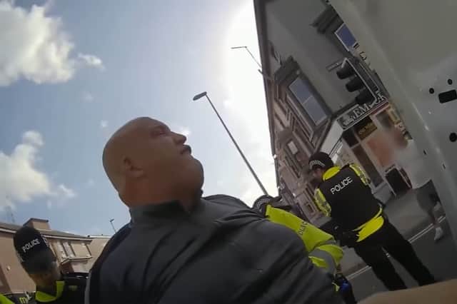 Police bodycam footage has revealed the moment John Robinson, 31, was arrested in Blackpool