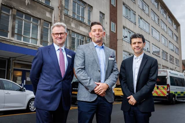 Chief executive Prof Phil Wood, director of estates Craige Richardson and Alex Sobel MP.