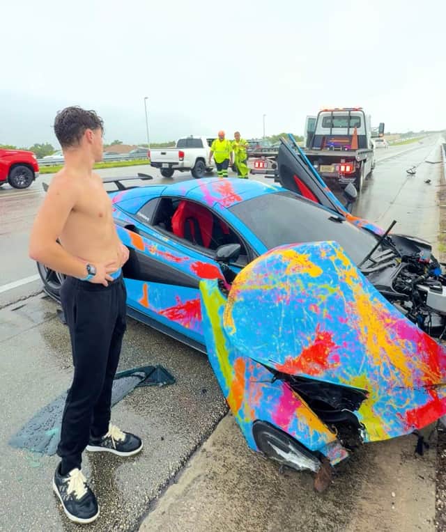 The aftermath of the McLaren crash. Photo: Jack Doherty on X/ Twitter