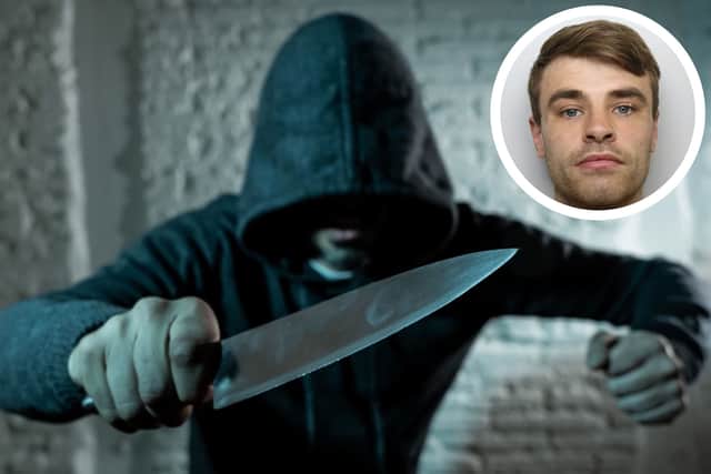 Foley (inset) kicked the door down to his ex's house and brandished a knife towards her. (library pics by Adobestock / WYP)