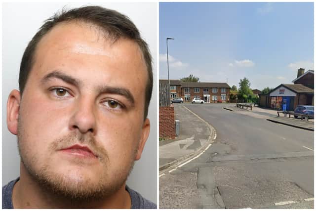Swindells (pictured) is on trial for attempted murder of his girlfriend outside of the Tesco on Barnsley Road, Wakefield. (pics WYP / Google Maps)