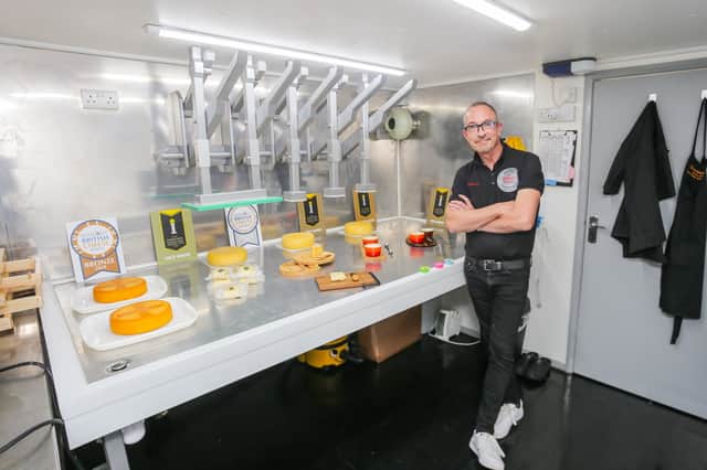 Mathew Lloyd in his 'cheeseroom' that he built in his back garden in Shropshire.