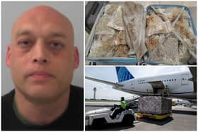 Benson smuggled five suitcases packed with cannabis worth £2.3 million from Bangkok in Thailand to Heathrow Airport in London. (pics by Getty / NCA)