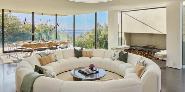 The living room of the £3M mid-century Hollywood inspired Omaze home.
