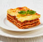 Lasagne, pasta, meat, cheese, Italian food, garnish, stock image