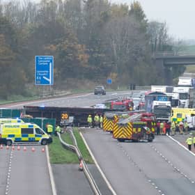 The M6 was closed a after lorry crashed through the central reservation near Preston