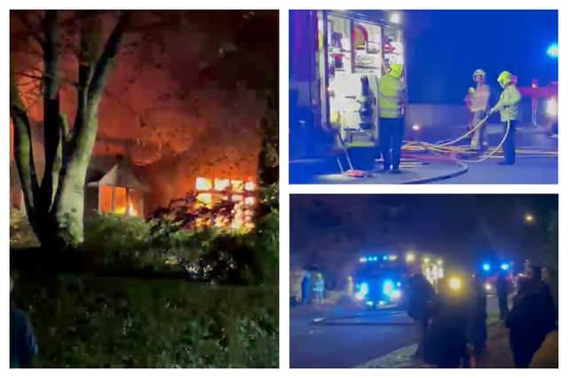 Pictures from the scene show firefighters on an aerial appliance dousing the flames.