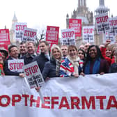 Conservative Party Leader Kemi Badenoch (front 2nd R) is joined by MPs Mel Stride, Chris Philp, Esther McVey, Claire Coutinho, Victoria Atkins, Andrew Griffith, and Priti Patel as they take part in the farmers rally on 19 November 2024 in London (Photo: Dan Kitwood/Getty Images)