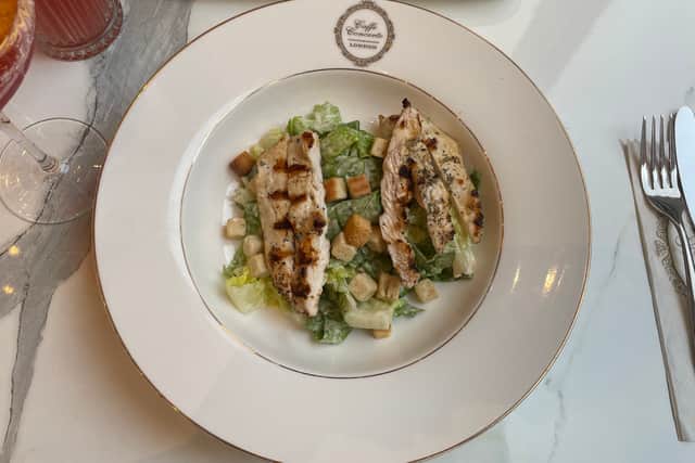 Caffè Concerto’s Caesar salad with grilled chicken featured crispy cos lettuce and parmesan shavings for £14.95.