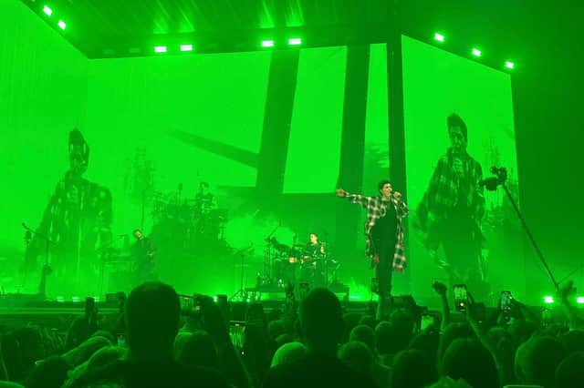 The Script performing the rousing anthem 'Paint The Town Green' during Monday's gig at the M&S Bank Arena in Liverpool