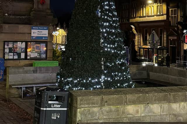 Residents in Morley were left stunned after the town's Christmas tree only had lights on one half - because vandals cut the wires on the other half.