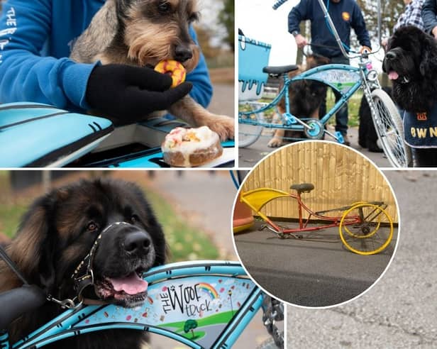 The Woof Truck - 'rusty old bike' (inset) and what it looks like now.
