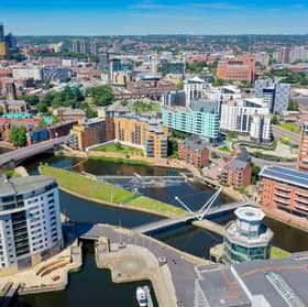 An aerial photo of the Leeds city centre, taken from Leeds Dock. Picture: Adobestock.