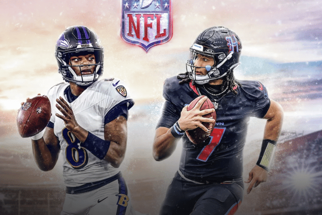The second live game pits the Ravens again the Texans, with half-time entertainment coming from Beyonce.