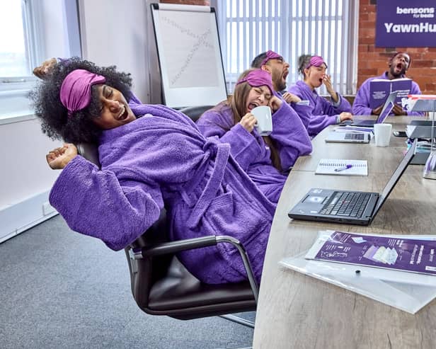 A group of Bensons workers come together to celebrate the humble yawn