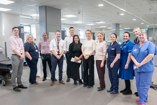 Katie White MP with Leeds Teaching Hospitals NHS Trust’s Chair Dame Linda Pollard, Director of Estates and Facilities Craige Richardson and staff involved in the planning and running of the Elective Care Hub at Wharfedale Hospital.