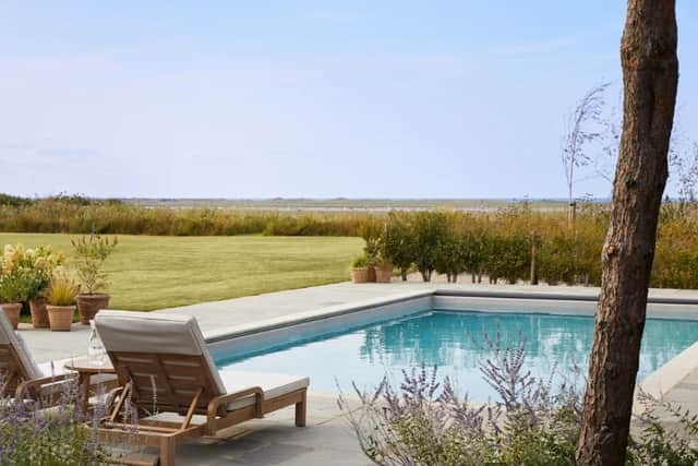 The outdoor pool is heated, of course