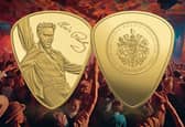 The gold plectrum coin is layered in pure 24-carat gold