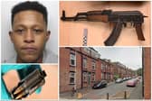Kane Clarke was found to be stashing the AK-47 rifle and ammo (both pictured) at his home on Kelsall Road, Hyde Park.