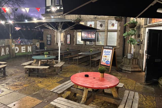 The walled beer garden faces the busy Headingley Lane and Woodhouse Lane junction.