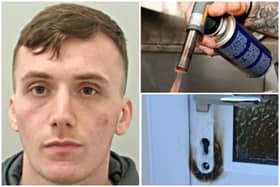 May (pictured) and an accomplice are thought to have used a blowtorch in a bid to break into homes. 