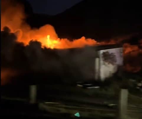 The historic property on fire