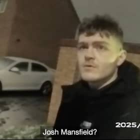 South Yorkshire Police arrest car thief Josh Mansfield after tracking his footsteps through the snow to a garden in Doncaster, South Yorks.