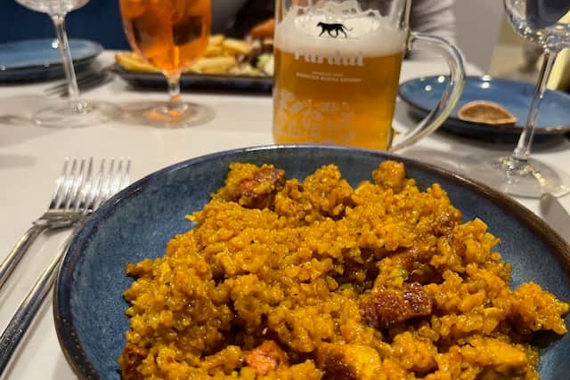 The chicken and chorizo paella was a delight.
