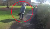 A woman who was walking her dog stepped out in front of the man, allowing officers to apprehend him.