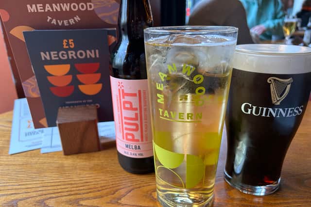 The drinks - Pulpt Melba and a pint of Guiness