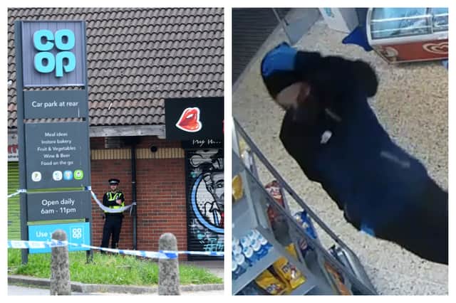 The man entered the Co-op store on Swinnow Lane, Bramley, and threatened staff.