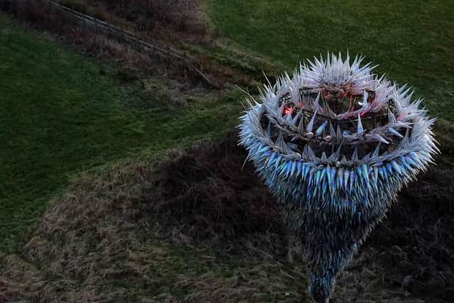 Aerial shot of the Dreamkeeper statue at Singleton